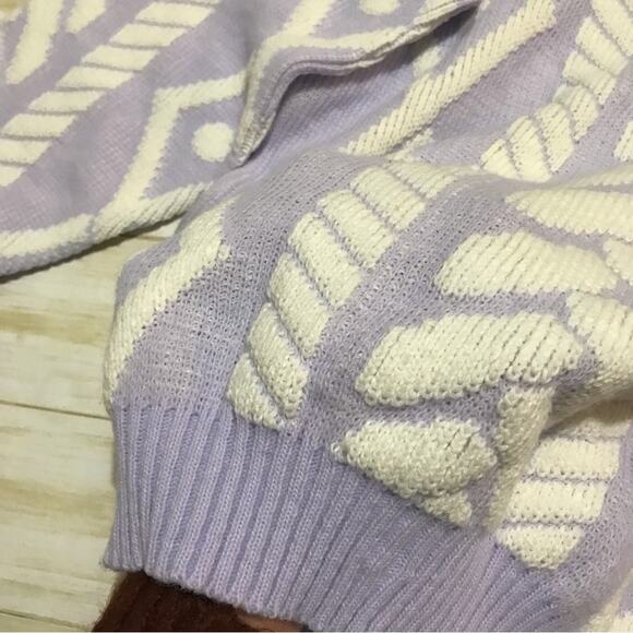 Vintage NEW NWT 3D Textured Chunky Knit Crewneck Sweater Purple‎ Lavender Large - Picture 3 of 6